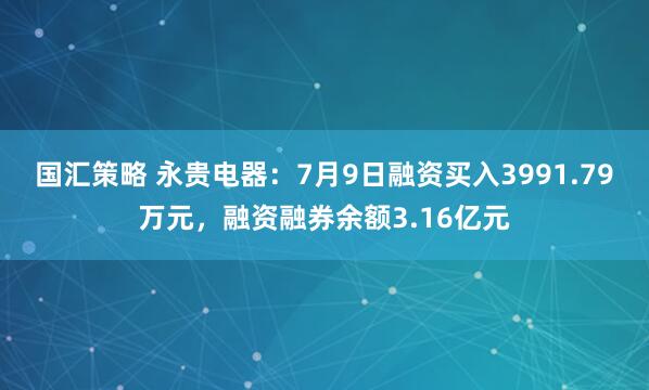 国汇策略 永贵电器：7月9日融资买入3991.79万元，融资融券余额3.16亿元
